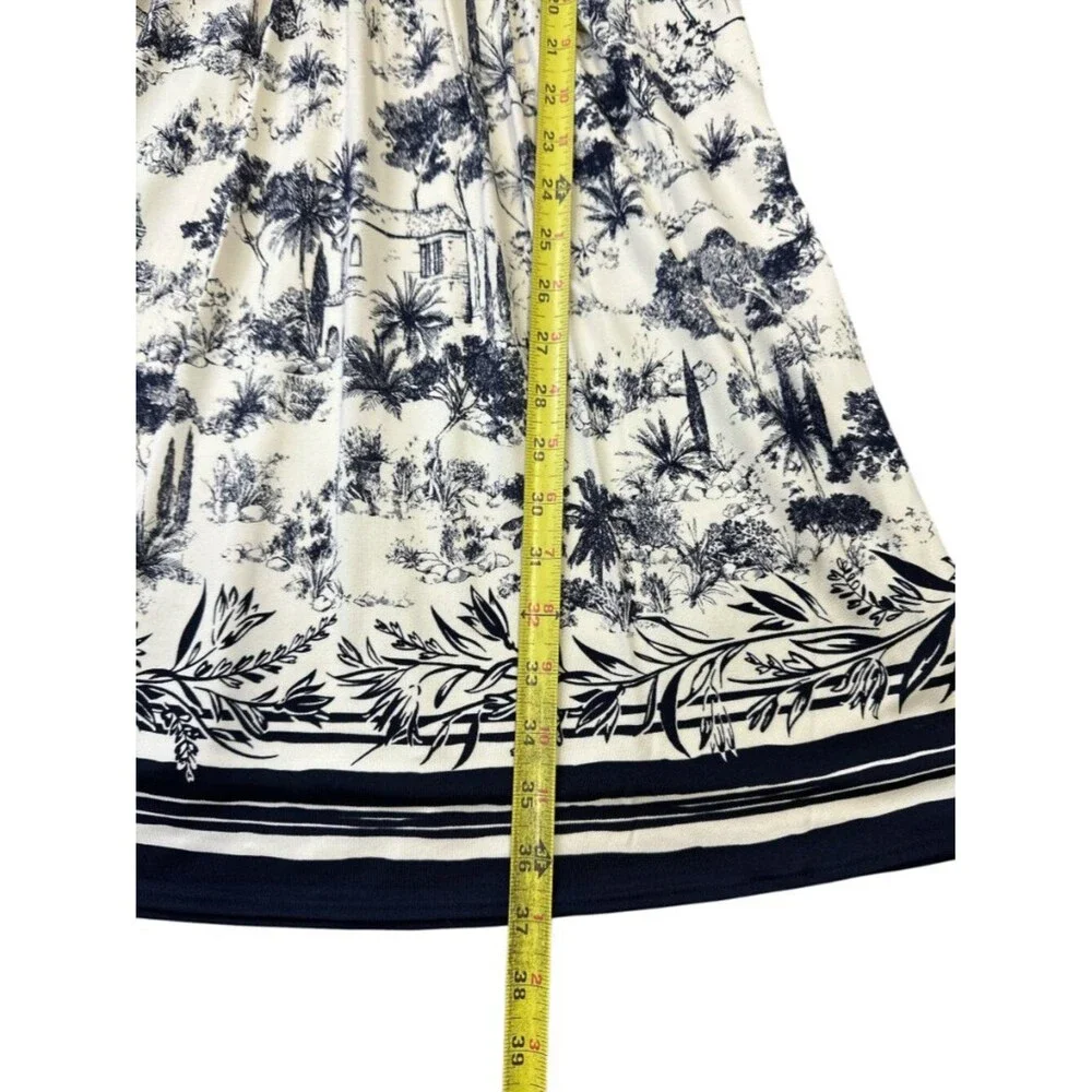 Tory Burch Silk Interlock Dress Blue Ivory Toile Print V-Neck Designer sz S/P